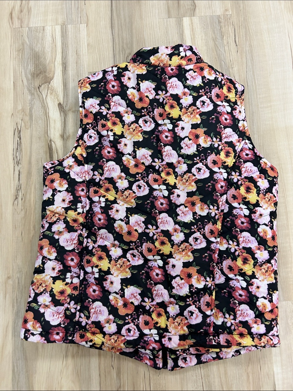Hannah Black Quilted Vest with Pink, Orange & Yellow Floral Print image 4